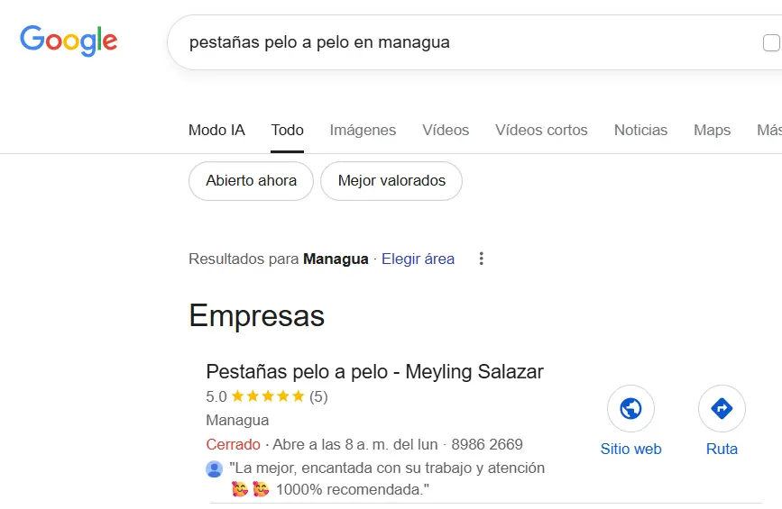 Creación de Perfil de google my business 5 pestaña pelo a pelo en managua